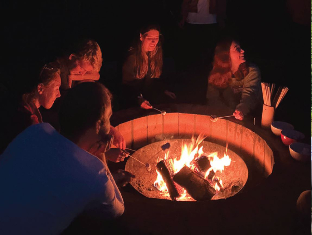Roasting marshmallows on an open fire