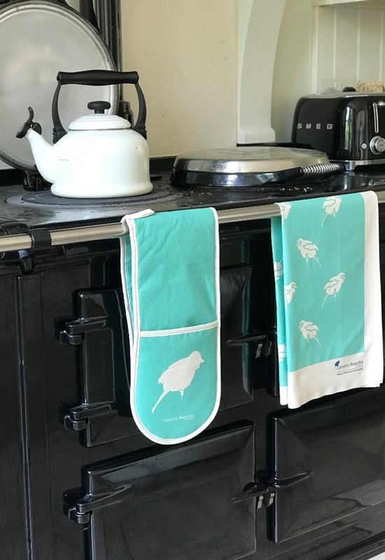 Matching oven glove and tea towel